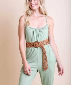 Leto Accessories Woven Beach Belt In Camel