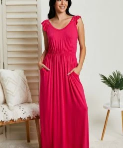 Trendsi Santa Monica Flutter Sleeve Maxi Dress