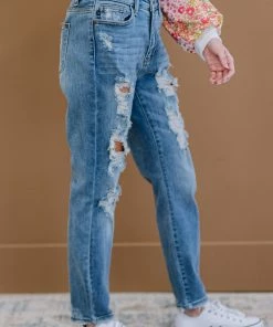 Trendsi Judy Blue Time To Roll Distressed Boyfriend Jeans Apparel