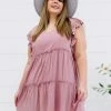 Trendsi Call Me Later Tiered Mini Dress In Light Rose