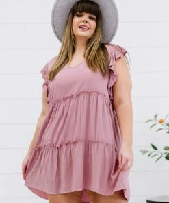 Trendsi Call Me Later Tiered Mini Dress In Light Rose