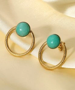 Trendsi Apparel Gold-Plated Circle Stone Stud Earrings