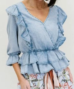 Trendsi Apparel First Day Denim Ruffle Peplum Top