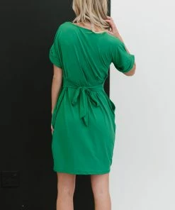 Trendsi Layla Tie-Waist Dress In Ash Mocha, Deep Camel And Kelly Green Apparel