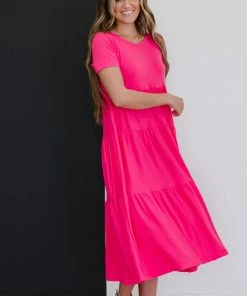 Trendsi Tiered Midi Dress In Fuchsia (GHG-S) GHG- Shop Singles