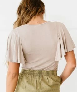 Trendsi White Birch Apple Of My Eye Flutter Sleeve Bodysuit