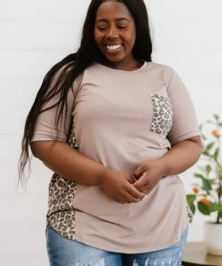 Trendsi Say Anything Leopard Panel Tee In Ash Mocha Apparel