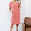 Trendsi Apparel Natural Beauty T-Shirt Dress With Pockets In Ash Mocha & Ash Rose