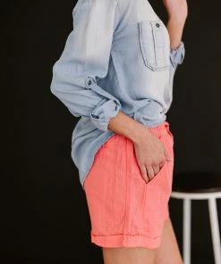 Trendsi Linen Love Cuffed Shorts In Coral (GHG-2X) GHG- Shop Singles 12 Trendsi Linen Love Cuffed Shorts In Coral (GHG-2X) GHG- Shop Singles