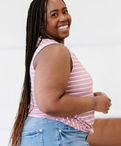 Trendsi Apparel Just A City Girl Striped Twist Detail Tank In Light Rose