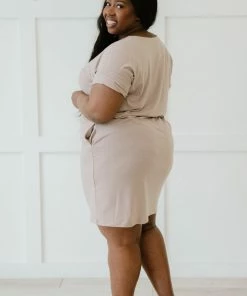 Trendsi Apparel Natural Beauty T-Shirt Dress With Pockets In Ash Mocha & Ash Rose