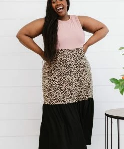 Trendsi Girl Next Door Leopard Color Block Dress