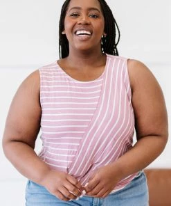 Trendsi Apparel Just A City Girl Striped Twist Detail Tank In Light Rose