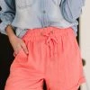Trendsi Linen Love Cuffed Shorts In Coral