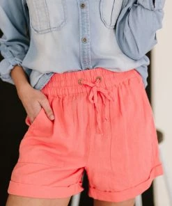 Trendsi Linen Love Cuffed Shorts In Coral (GHG-2X) GHG- Shop Singles