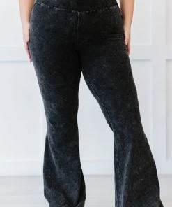 Trendsi Cloud Walker Full Size Acid Wash Raw Hem Flare Pants Apparel