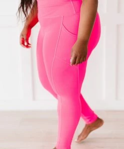 Trendsi Neon Coral Fuchsia Athletic Leggings With Pockets (GHG-S)
