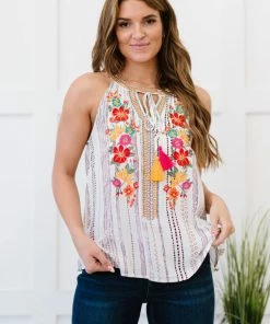 Trendsi Serenade Me Embroidered Sleeveless Blouse