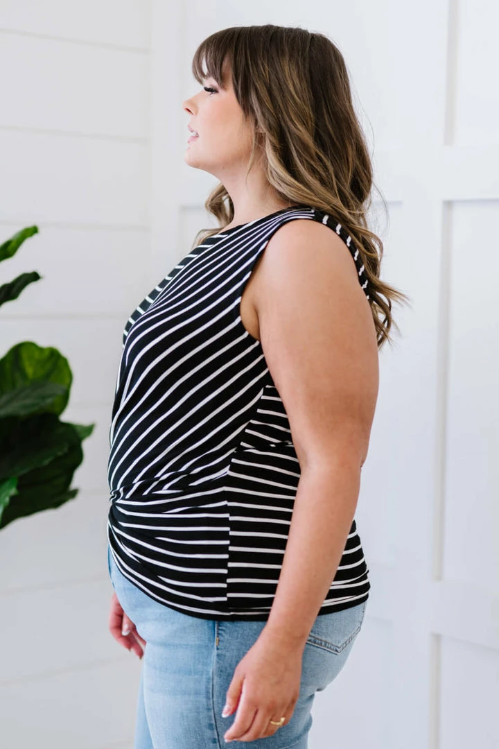 Trendsi Let's Be Honest Front Knot Stripe Tank In Black 4 Trendsi Let's Be Honest Front Knot Stripe Tank In Black