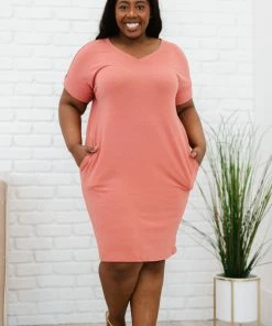 Trendsi Apparel Natural Beauty T-Shirt Dress With Pockets In Ash Mocha & Ash Rose