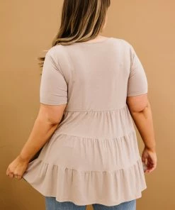 Trendsi Round Neck Babydoll Tunic In Ash Mocha