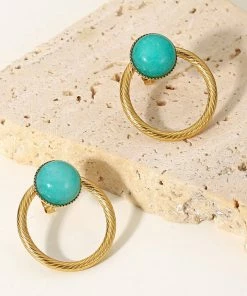 Trendsi Apparel Gold-Plated Circle Stone Stud Earrings
