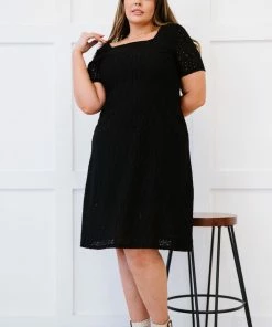 Trendsi Majestically Yours Eyelet Square Neck Dress