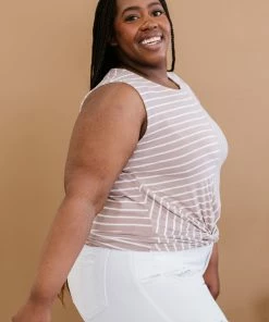 Trendsi Just A City Girl Striped Twist Detail Tank In Tan Apparel