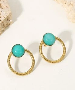 Trendsi Apparel Gold-Plated Circle Stone Stud Earrings