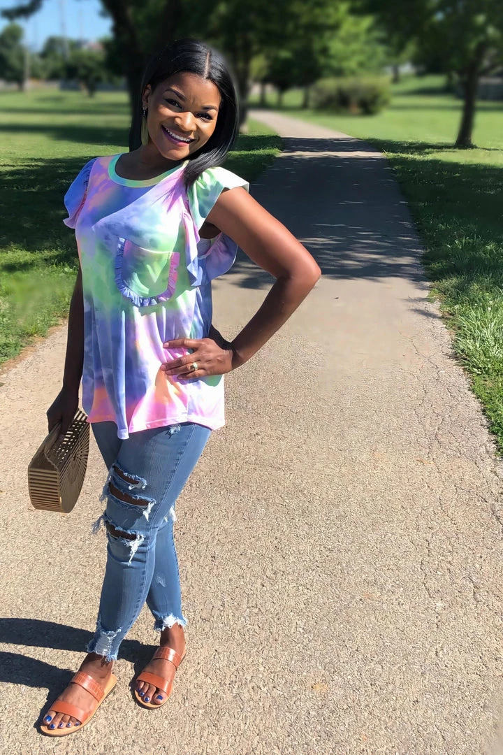 Boutique Simplified Flutter By Tie Dye Ruffled Top 1 Boutique Simplified Flutter By Tie Dye Ruffled Top