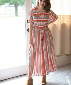 GiGio Collins Stripe Tassel Jumpsuit (GHG-M) Dresses + Skirts + Jumpsuits