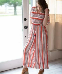 GiGio Collins Stripe Tassel Jumpsuit (GHG-M) Dresses + Skirts + Jumpsuits