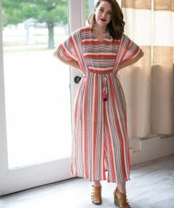 GiGio Collins Stripe Tassel Jumpsuit (GHG-M) Dresses + Skirts + Jumpsuits