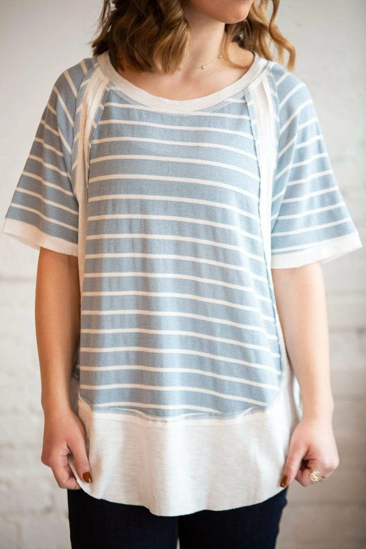 Gigio Tops Gia Raw Hem Striped Terry Top (GHG-M) 3 Gigio Tops Gia Raw Hem Striped Terry Top (GHG-M)