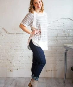 Gigio Tops Gia Raw Hem Striped Terry Top (GHG-M) 11 Gigio Tops Gia Raw Hem Striped Terry Top (GHG-M)