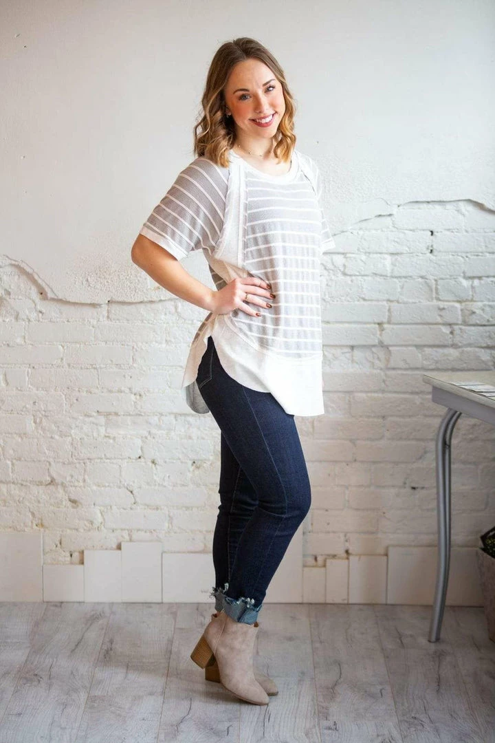 Gigio Tops Gia Raw Hem Striped Terry Top (GHG-M) 5 Gigio Tops Gia Raw Hem Striped Terry Top (GHG-M)