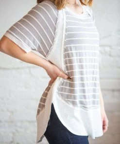 Gigio Tops Gia Raw Hem Striped Terry Top (GHG-M)