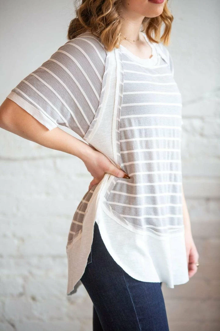 Gigio Tops Gia Raw Hem Striped Terry Top (GHG-M) 1 Gigio Tops Gia Raw Hem Striped Terry Top (GHG-M)