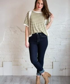 Gigio Tops Gia Raw Hem Striped Terry Top (GHG-M) 12 Gigio Tops Gia Raw Hem Striped Terry Top (GHG-M)