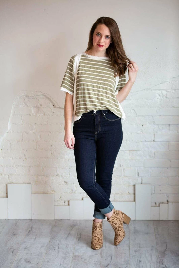 Gigio Tops Gia Raw Hem Striped Terry Top (GHG-M) 6 Gigio Tops Gia Raw Hem Striped Terry Top (GHG-M)