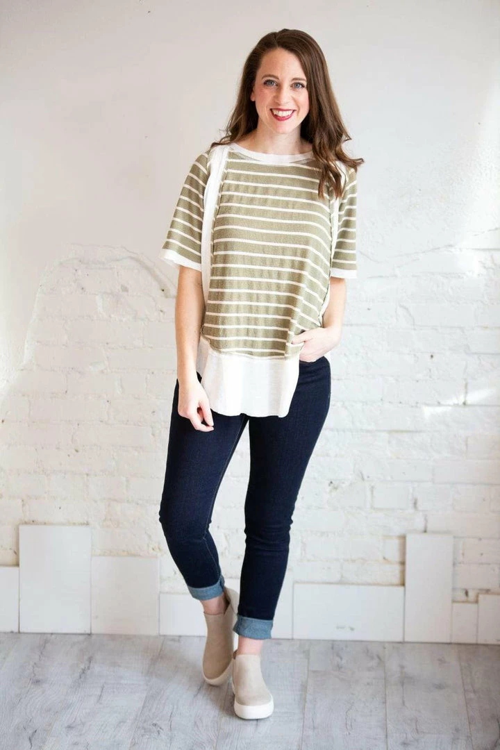 Gigio Tops Gia Raw Hem Striped Terry Top (GHG-M) 7 Gigio Tops Gia Raw Hem Striped Terry Top (GHG-M)