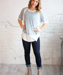 Gigio Tops Gia Raw Hem Striped Terry Top (GHG-M)