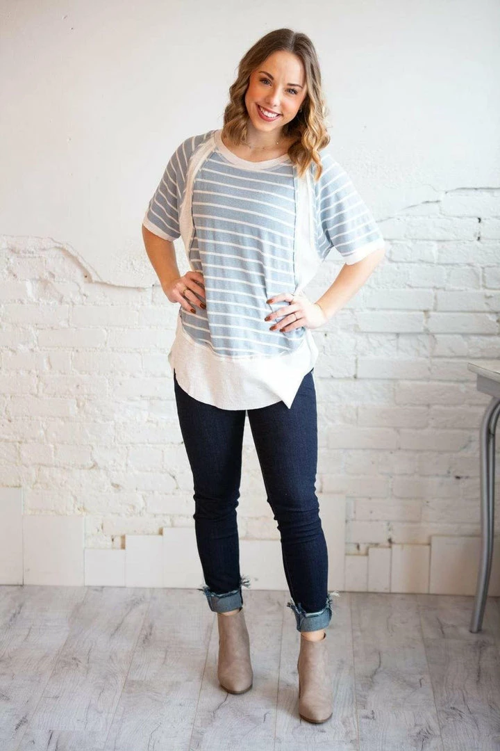 Gigio Tops Gia Raw Hem Striped Terry Top (GHG-M) 2 Gigio Tops Gia Raw Hem Striped Terry Top (GHG-M)