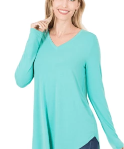 Grey House Goods Tops Ash Mint Quarter Sleeve V-Neck Blouse