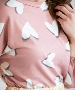 Grey House Goods Double Heart Printed Top Apparel