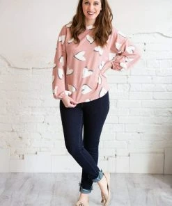 Grey House Goods Double Heart Printed Top Apparel