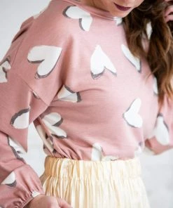 Grey House Goods Double Heart Printed Top Apparel