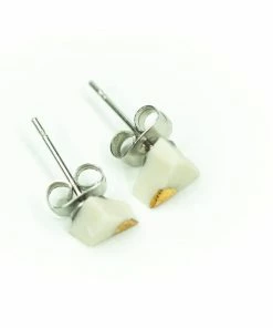 Grey House Goods Tiny Gold Triangle On White Porcelain Earrings