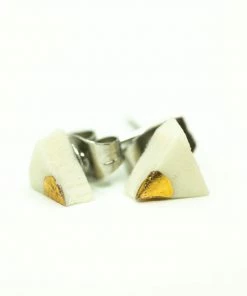 Grey House Goods Tiny Gold Triangle On White Porcelain Earrings