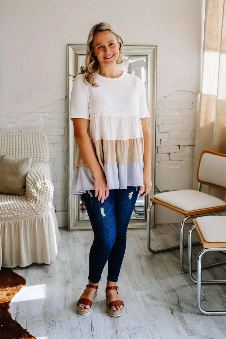 Grey House Goods Apparel Hopes Tiered Color Block Blouse 2 Grey House Goods Apparel Hopes Tiered Color Block Blouse